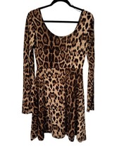 Angie Dress Size M Leopard Animal Print Skater Long Sleeve Fit n Flare