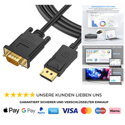 DisplayPort auf VGA Kabel 1,8M Unidirektional DisplayPort-Stecker-zu-VGA-Stecker