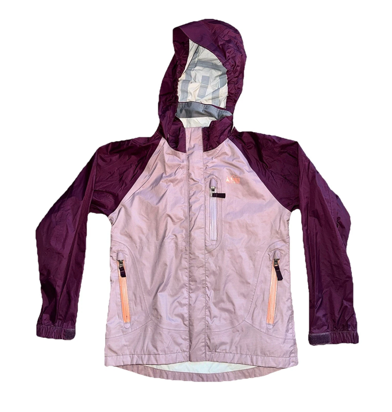 REI Girls’ Rain Jacket Size S (8) Pink Waterproof Hooded Windbreaker Nylon Shell