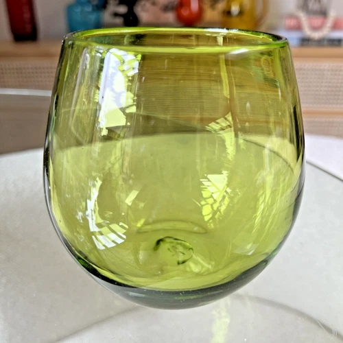 Blenko Art Glass Bowl Olive Green MCM Wayne Husted 4.5" #7330s Vintage 1970s