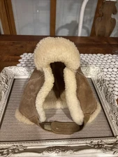 Vintage Brown Leather Shearling Trapper Hat.  Size XL