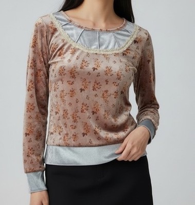 Vintage Lolita Cottagecore Velvet Floral Lace Top Fairy Antique Unique Long XS