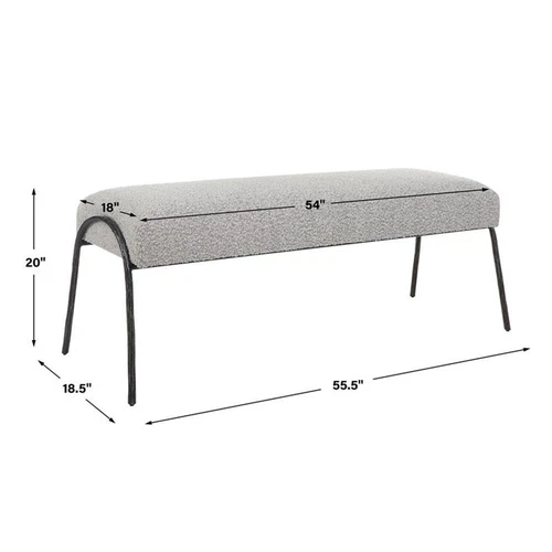 Uttermost Jacobsen Contemporary Fabric and Iron Bench in Warm Gray/Aged Black - Picture 8 of 8