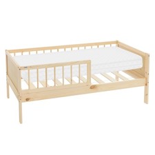 Lit d'enfant simple beige en bois de pin sommier à lattes avec matelas 140x70 cm