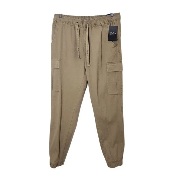 Galaxy by Harvic Men's Khaki Cargo Jogger Pants NWT Size Medium Tan Cargo Pants