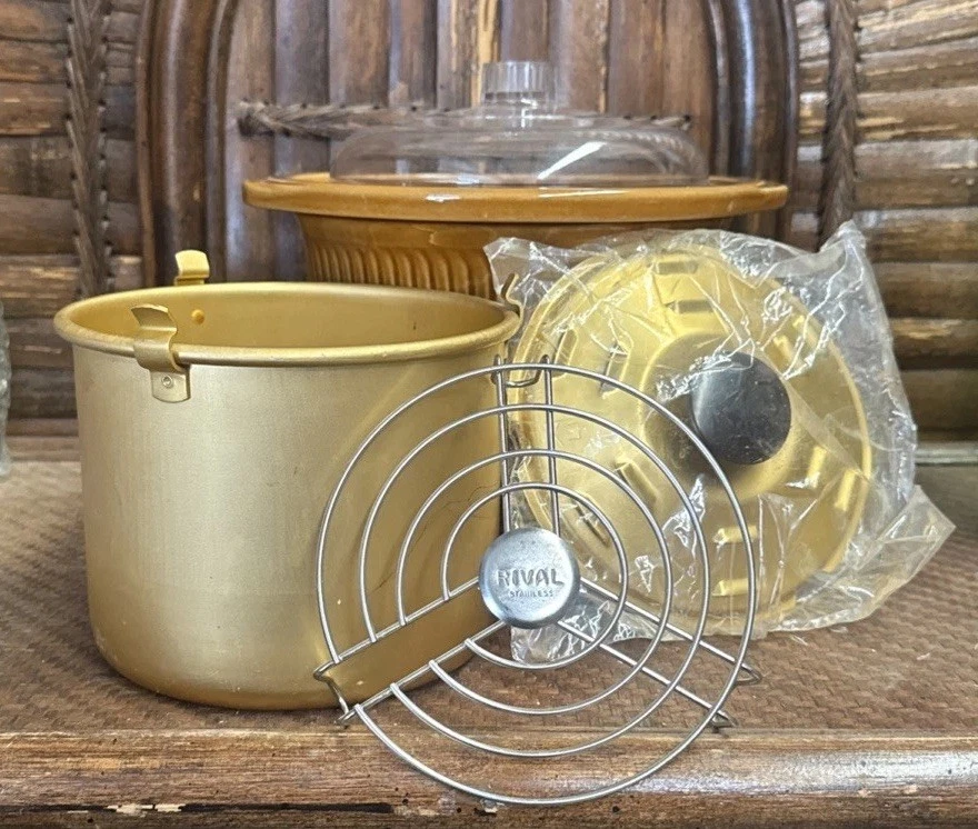 VINTAGE 3.5QT Rival Glazed Crock Pot Stoneware Insert With Lid & Warming Rack