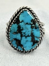 Classic Handcrafted Natural Blue Spiderweb Turquoise Ring, Sterling, Size 10