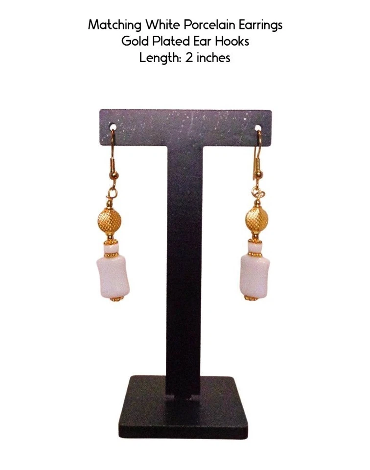 Collar de cuentas de porcelana vintage blanco - Conjunto de collar de madreperla para mujer Foto 4 de 4