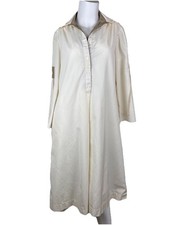 VTG Ivory Cotton Poly Shirt Dress Kaftan A-line Midi Pockets Women's Size 8