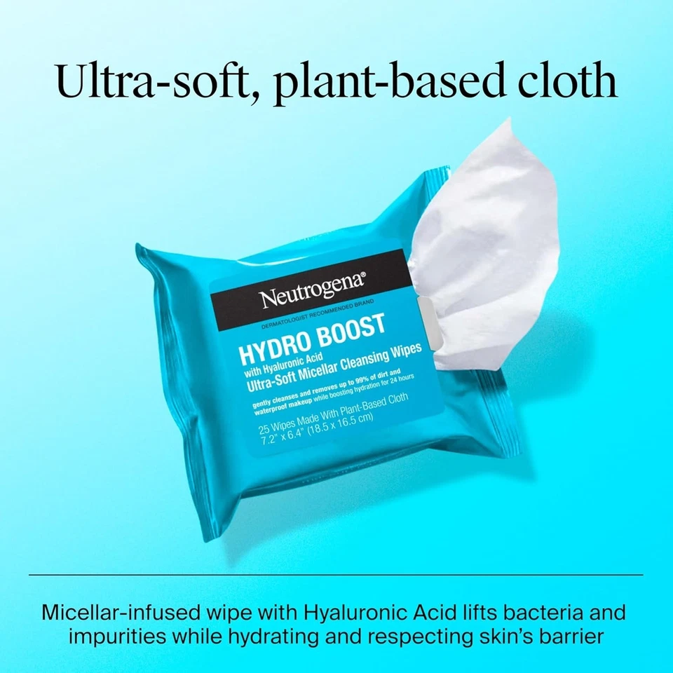 Toallitas limpiadoras micelares Neutrogena Hydro Boost 50ct - Desmaquillante hidratante Foto 3 de 4