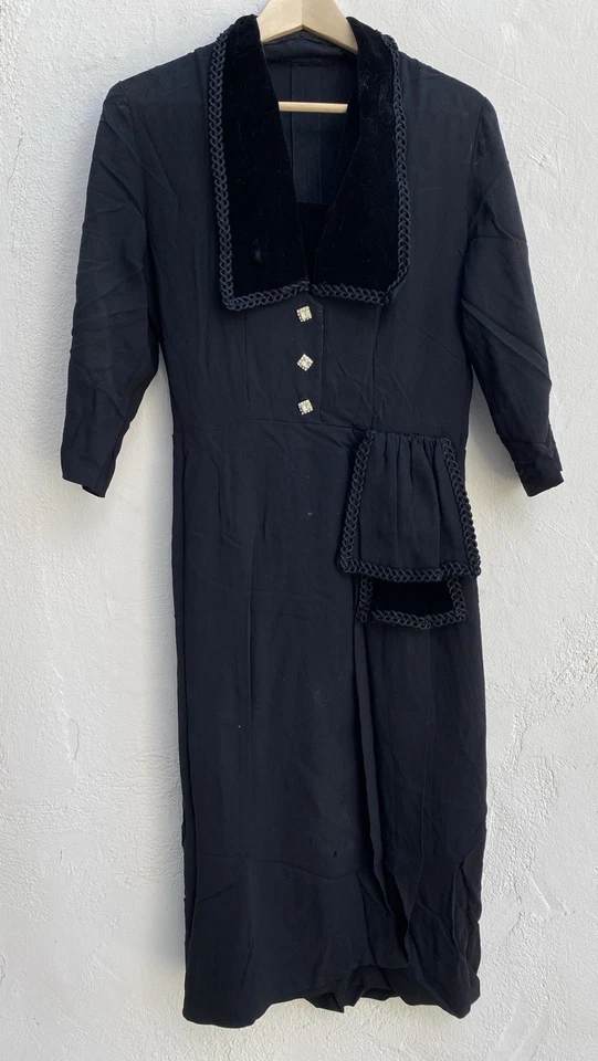 Vestido Beth Paige S Vintage Años 40 Cuello Terciopelo Cóctel Rayón Ajustado Foto 4 de 4