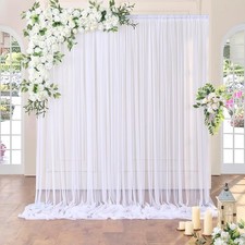 10ft x 10ft White Sheer Tulle Backdrop Curtains for Party Wedding Wrinkle