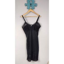 Vintage Movie Star Black Nylon Tricot Full Slip Lace Trim Mod USA Size 36