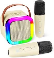 Karaoke Machine for Kids 2 Wireless Microphones Mini Bluetooth Ivory
