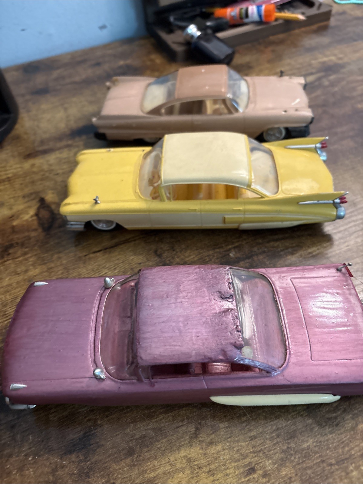Lot Of 3 Vintage Jo-Han Model Kit Cars Built. 1959-1960. Promos? Screw Down. GM,