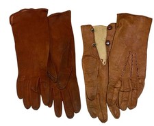 Vintage Leather Gloves Brown Ladies Womens Lot 2 Pairs