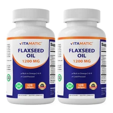 2 Pack - Vitamatic Flaxseed Oil 1200mg 120 from Cold Pressed Flax Seed - 675 mg 