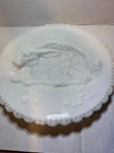 VTG Fenton Milk Glass Rabbit and clover Plate Round Easter Animal Print