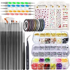 JOYJULY Nail Art Brushes Kit with Rhinestones Stickers Glitters Multi