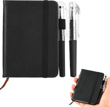 Pocket Notebook with 2PCS Pen, Small Black Notepad A7, Mini Note Book for Work