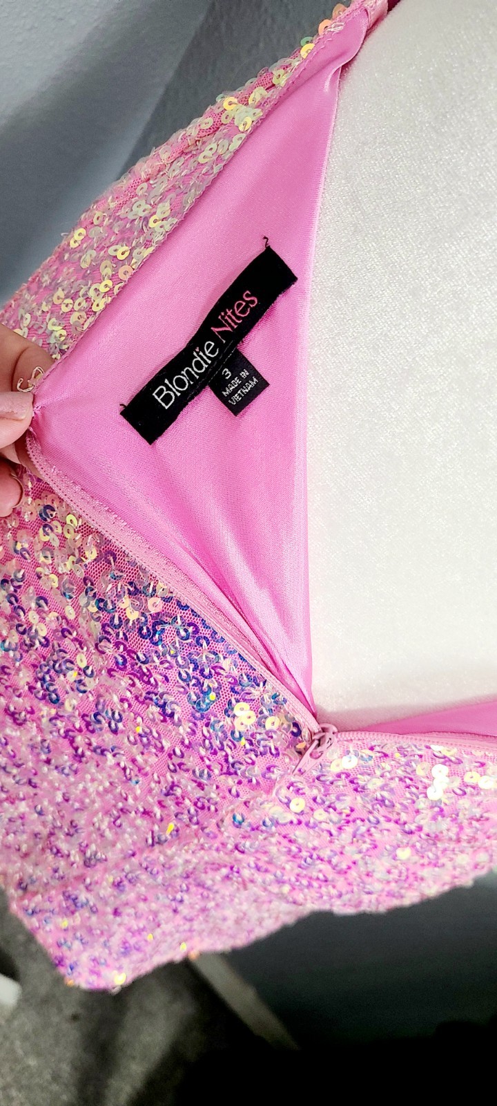 Blondie Nites Pink Sequined Strappy Mini Dress Size 3 Prom Clubwear Open Back