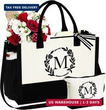 YOOLIFE Mothers Day Gifts - Initial Canvas Tote Bag Makeup Bag, Personalized Gif