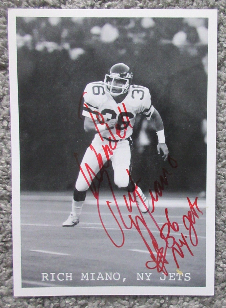 RARE NY JETS AUTOGRAPH 8x6 PHOTO BW RICH MIANO SAFETY NFL FOOTBALL