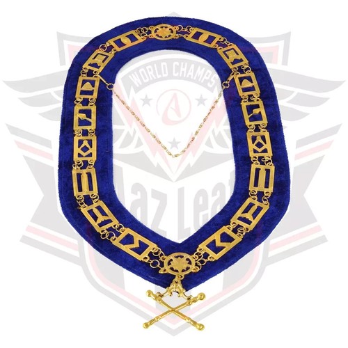 Masonic Regalia Blue Lodge Officer Chain Collar Golden on Blue Backing set of 12 - Picture 7 of 14