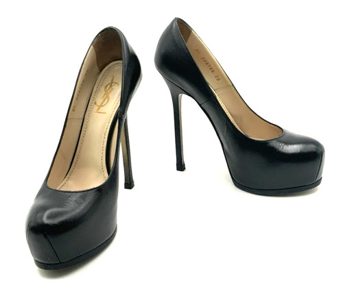 YSL Saint Laurent textured black Tribtoo Platform Shoes 7.5