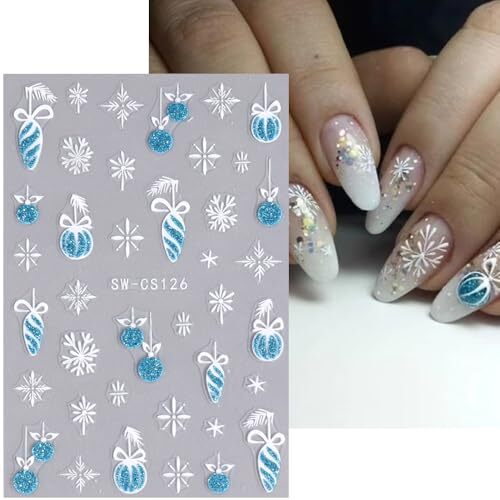 Christmas Nail Stickers Snowflake Stars Nail Art Stickers Glitter style9 - Picture 4 of 7