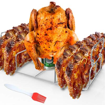Stainless Steel Beercan Chicken Roaster and Rib Rack with a Silicone Oil Brus...