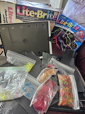 Classic 1990 Lite Brite Picture Pegs  Sheet Art Toy Light Bulb Box 2001 Jurassic
