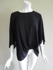 Karen Kane Gathered Crepe Key Hole Back 3/4 Sleeve Top in Black Size M