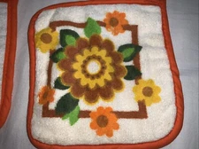 NEW Vtg SAYCO Kitchen Pot Holder FLOWER Festival  Cotton USA Screen Print