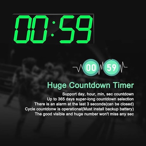 CHKOSDA Digital LED 18'' Wall Clock with Large Number, Corded, Timer, Calendar - Picture 5 of 6