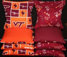 8 All Weather CORNHOLE BEANBAGS made w VIRGINIA TECH Hokies Fabric ACA Reg Bags