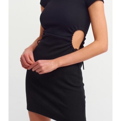 Princess Polly Black Side Cut Out Ribbed Bodycon mini Dress Size 4 Stretchy  | eBay