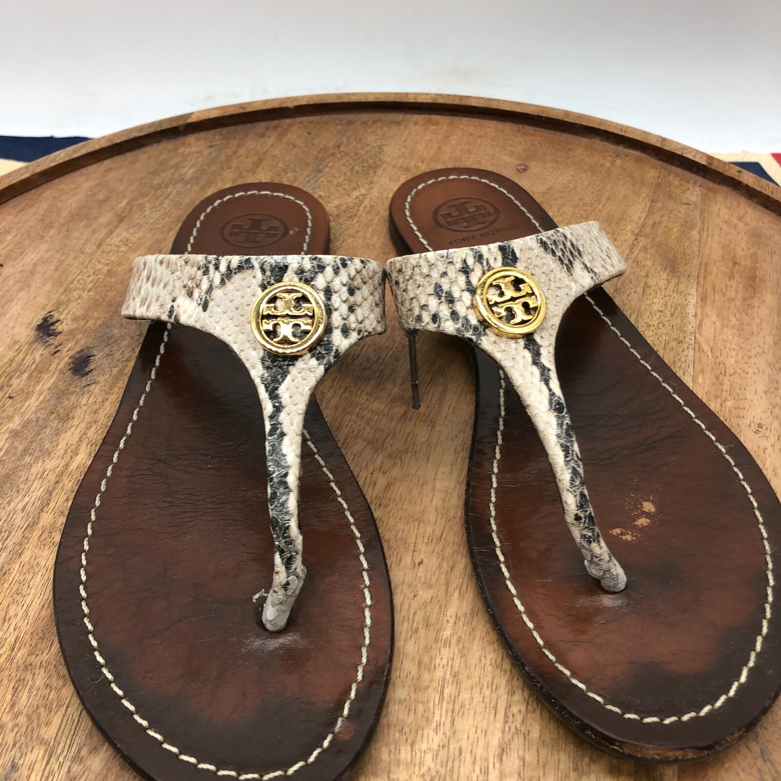 Tory Burch Womens Cameron Python Leather Gold Fli… - image 3