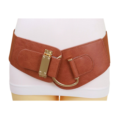 Women Brown Wide Elastic Waistband Fashion Faux Leather Belt  display picture 1