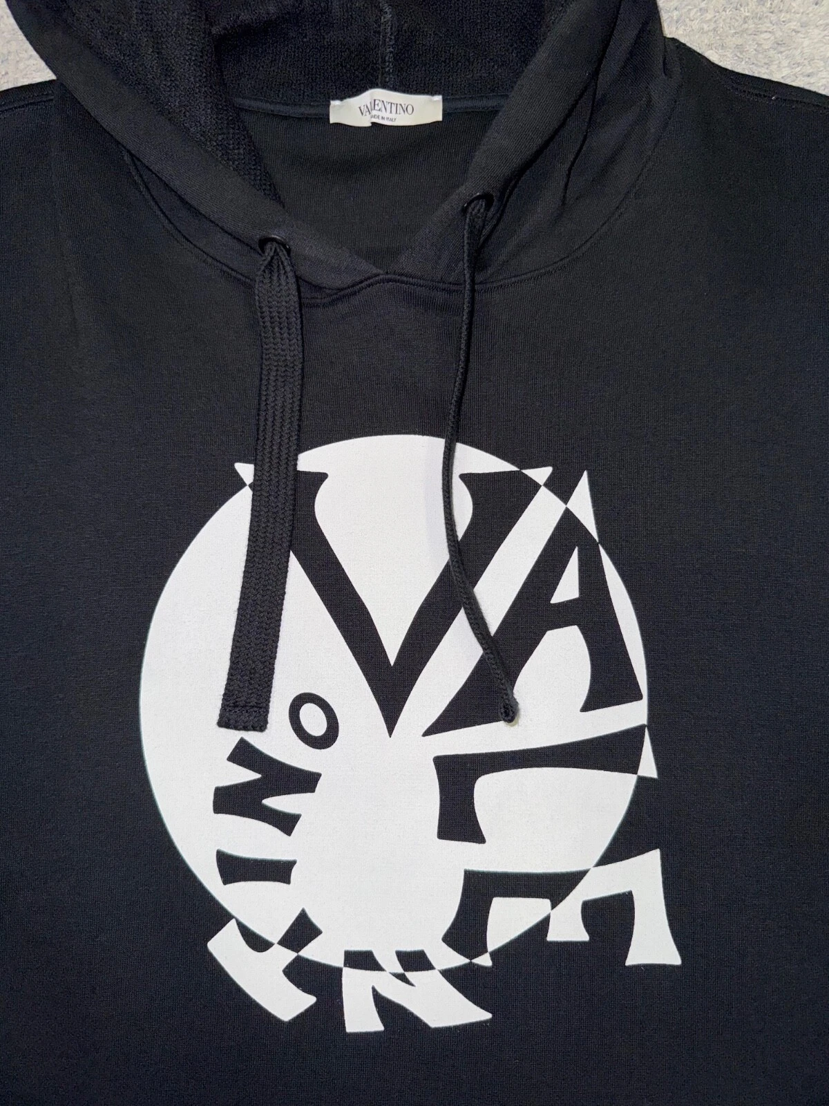 Felpa con cappuccio Valentino Garavani nera bianca stampa logo cerchio cotone L Large