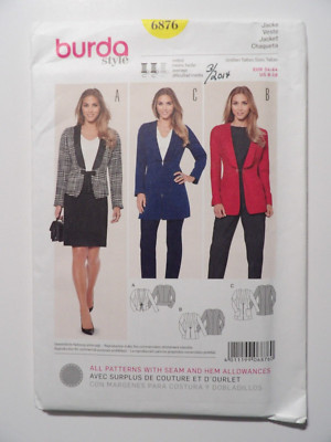 Burda 6876 Sewing Pattern Misses Fitted Jackets in 3 Styles Size 8-18 UNCUT