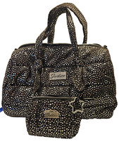 Justice BLACK Silver Star Print Quilted Duffle Bag w/ Pouch, 2-Piece Set