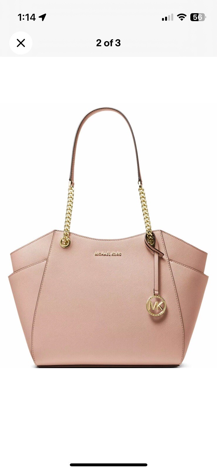 Michael Kors Jet Set Travel Large Chain Shoulder Leather Tote - Soft Pink