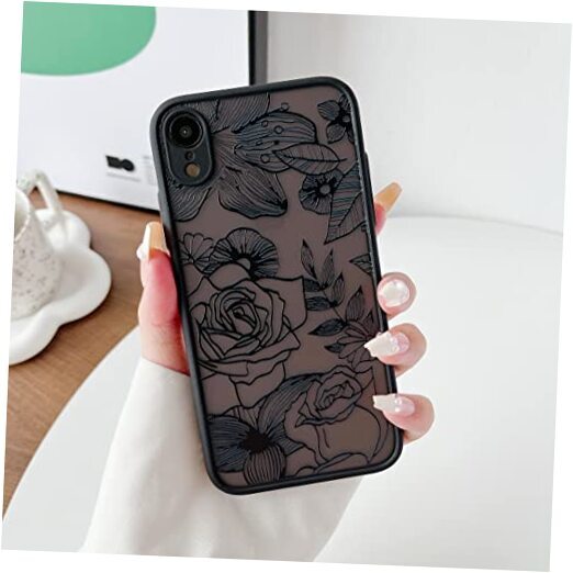 for iPhone XR Case Rose Design Case Cover Floral Phone Case for Girls Black