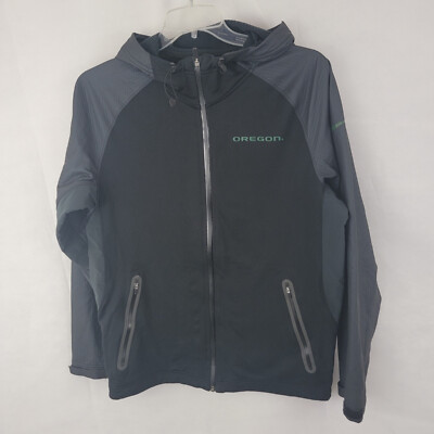 NIKE Mens Jacket Sz SMALL Oregon BLACK GRAY Full Zip Tech Hooded Fleece Lined