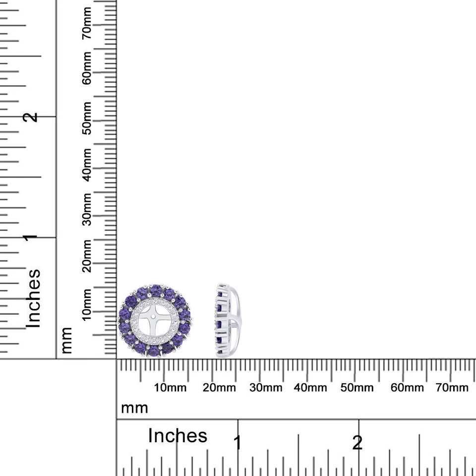 Pendientes chaquetas con halo creadas en laboratorio amatista enchapados en oro blanco de 14 k en plata Foto 4 de 4