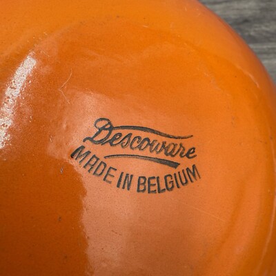 Vintage Descoware Flame Bean Pot Cast Iron Enamel Belgium w/ Lid