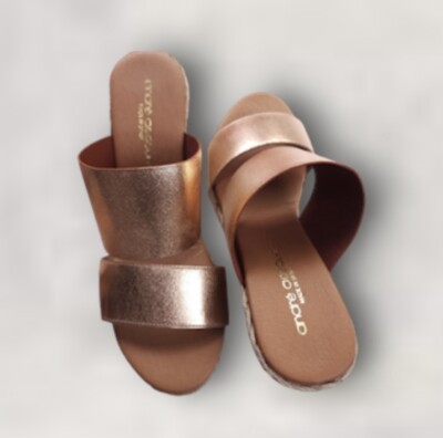 Andre Assous Rose Gold Banded Espadrille Wedge Sandal Size 7