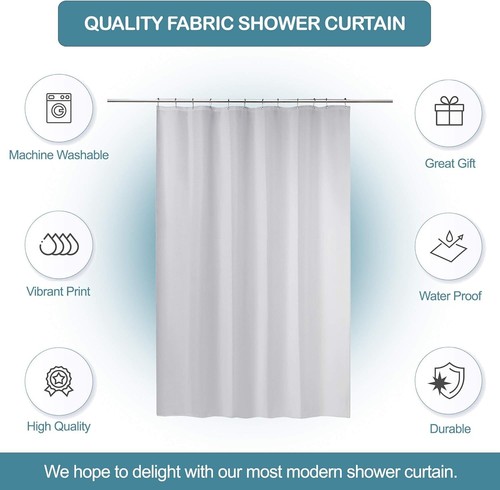 Modern Fabric Shower Curtain w/Rust-Proof Curtain Hooks, Heavy-Duty, 72x72 WHITE - Picture 2 of 7