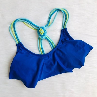 blue ruffle bathing suit